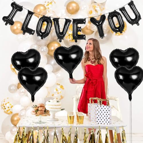 16 Inch I Love You Letter Balloons & Black Heart Balloons Set
