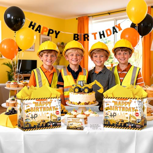 Large Yellow Dump Truck Birthday Gift Bag with Tissue Paper