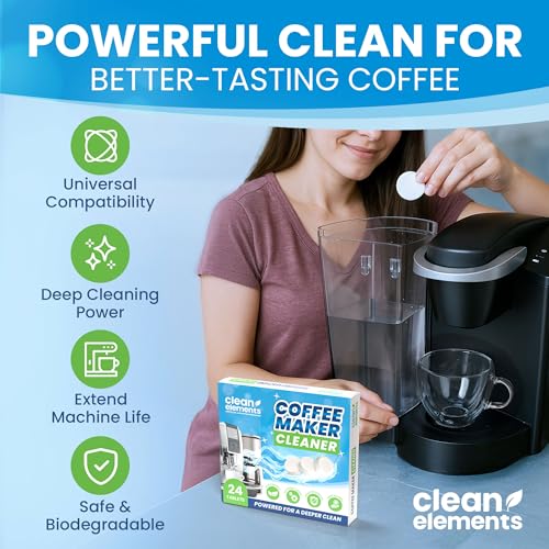 Clean Elements Coffee Maker Cleaner & Descaler Tablets, 24 Count