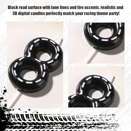 Racing Car Number 8 Birthday Candle Black and White Stripe
