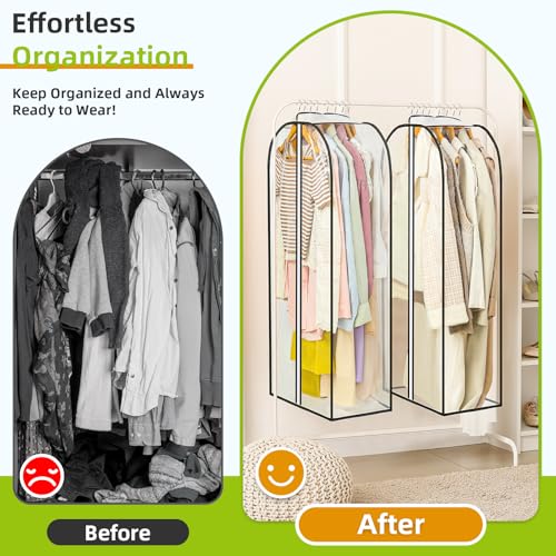 LANDNEOO 2 Pack 40-Inch Clear Garment Bags with Double-Sided Zippers for Closet Storage