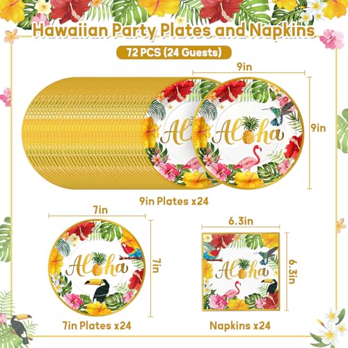 Hawaiian Luau Party Supplies Set - 72pcs Disposable Plates & Napkins