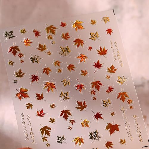 Dulyork 5D Embossed Autumn Maple Leaves Nail Stickers Fall Decals