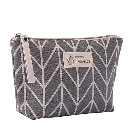 Large Capacity Cotton Linen Travel Makeup Bag & Toiletry Pouch Grey