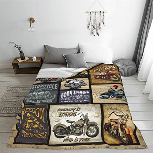Motorcycle Throw Blanket for Men, Soft Flannel Fleece 50x40 Inches