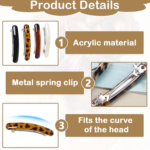 Nouiseuns Tortoise Shell Hair Barrettes 4-Pack French Hair Clips for Women