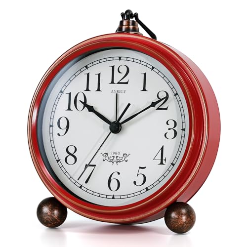 AYRELY Vintage Metal Analog Alarm Clock - Battery Operated, 5.3"