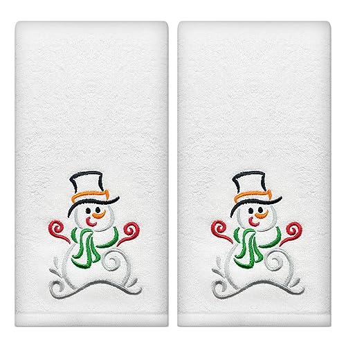 Christmas Hand Towels Set of 2 - Embroidered Snowman Design