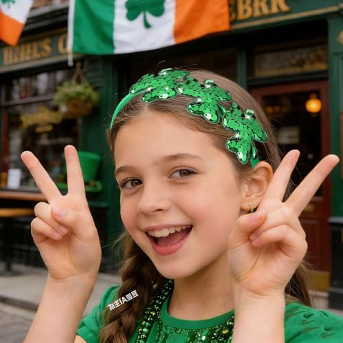 St. Patrick's Day Glitter Shamrock Headband - Green Sequin Hair Accessory