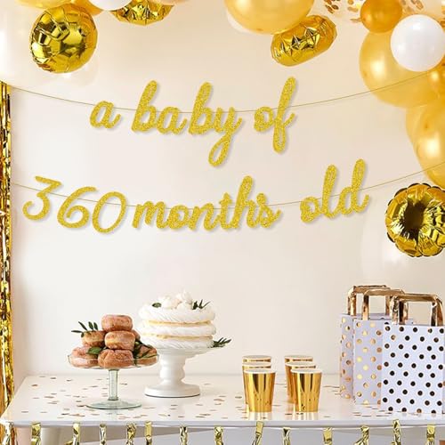 Gold Glitter Happy Birthday Banner for 30-Year Milestone