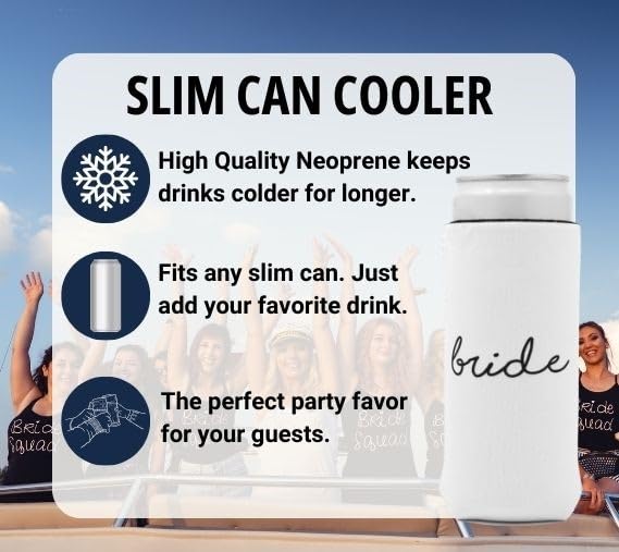 Bride Squad Slim Can Cooler - Neoprene Drink Sleeve for Bachelorette Parties