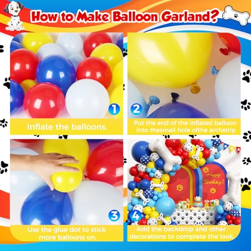 201-Piece Paw Balloon Garland Arch Kit - Royal Blue, Yellow & Red