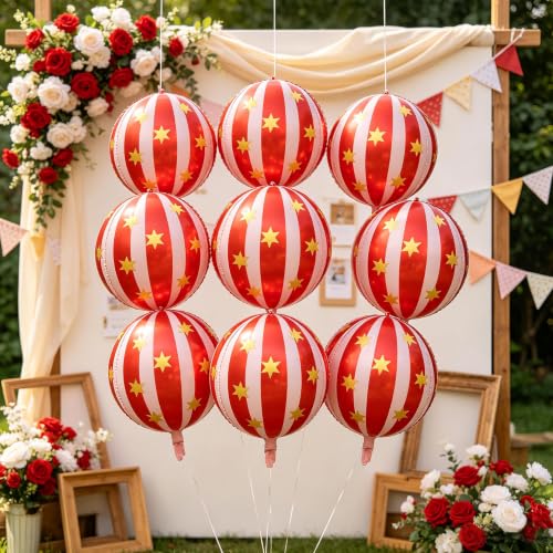8-Pack Circus Theme Foil Balloons - Red Carnival Party Decorations