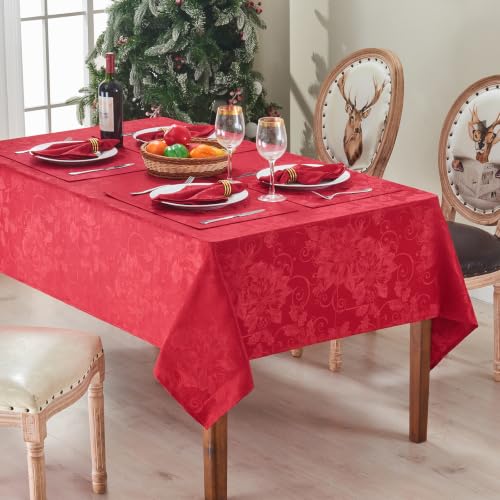 Dark Red Jacquard Christmas Tablecloth 60x144 Rectangular Polyester Holiday Decor
