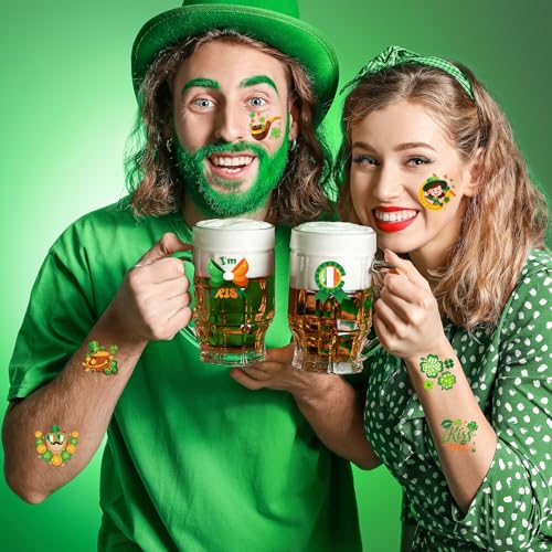 Konsait St. Patrick's Day Temporary Tattoos, 96 Pcs Irish Shamrock Designs