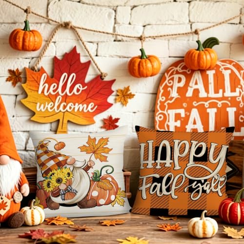 Fall Gnome Pumpkin Throw Pillow Covers Set of 4 - 18x18 Velvet