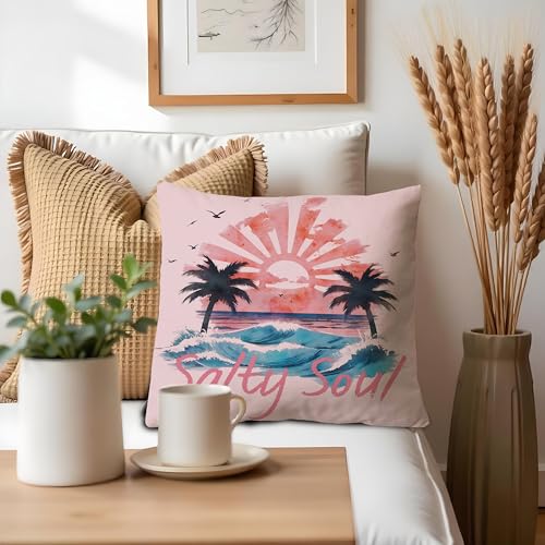 Salty Soul Tropical Beach Throw Pillow Cover 18x18 Inch