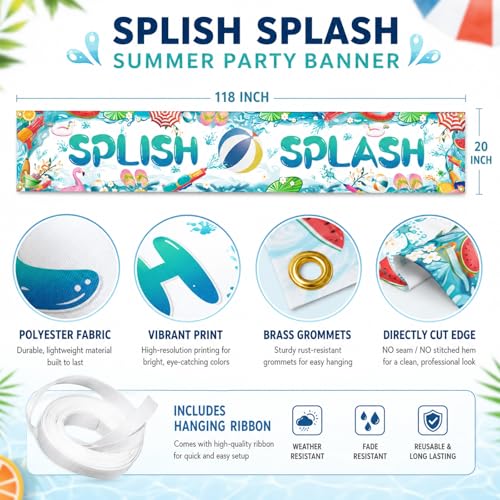 Large Summer Pool Party Banner - 118 x 20 Inch Outdoor Decoration
