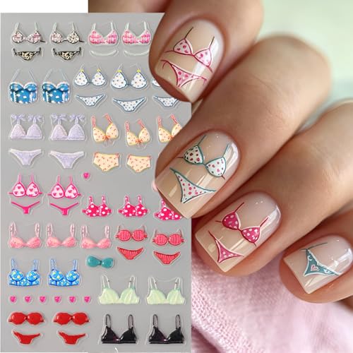 5D Embossed Summer Beach Nail Decals - Leopard Swimsuit & Lingerie Stickers