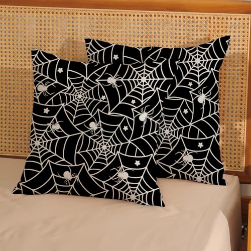 DAFENA Halloween Spider Web Throw Pillow Covers 18x18 Inch - 2 Piece Set