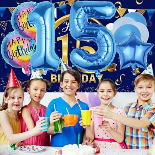 10th Birthday Balloon Decorations Set - 23 Pcs Blue Foil & Latex