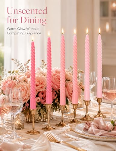 Beilisen 10 Inch Gradient-Pink Spiral Taper Candles, 6 Pack Dripless