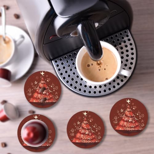 Christmas Tree Ceramic Coasters Set of 4 - Absorbent Stone Drink Mats with Cork Backing
