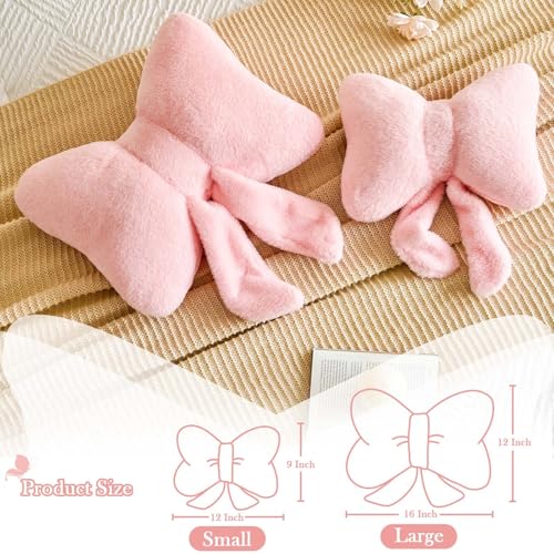 Pink Bowknot Throw Pillow - 12x9 Inch Aesthetic Bow Cushion for Bedroom