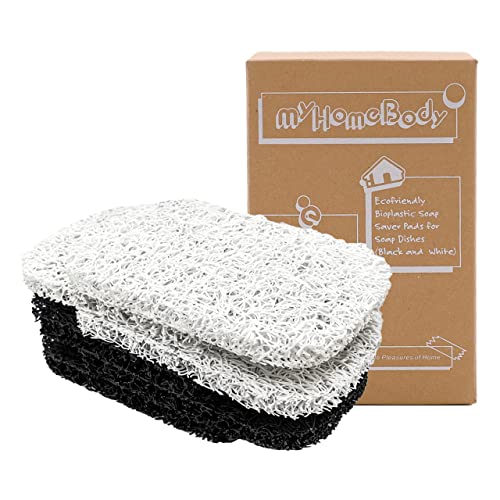 myHomeBody Soap Saver Pads Set of 6 - Black & White, Draining Dish Lifting Pads