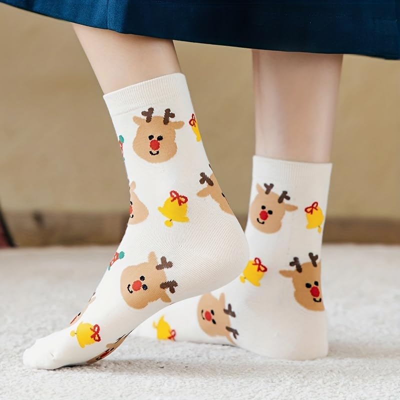 Skiennix Funny Socks - Cozy Cute Printed Santa Design - 4 Pairs for Women & Men