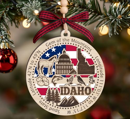 Idaho State Wooden Christmas Ornament - Rustic Holiday Keepsake - 4 Inch