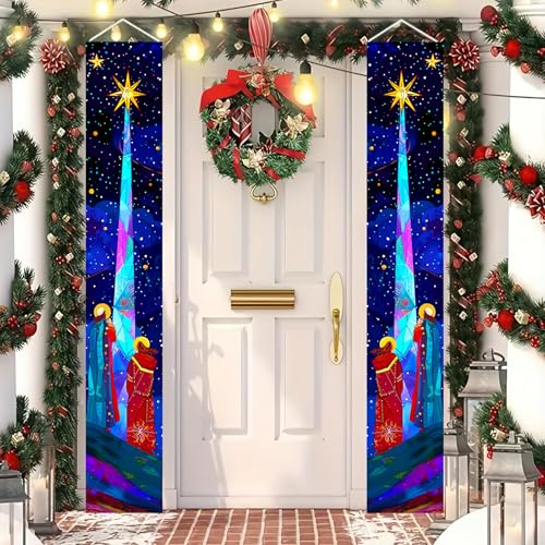HOMETITUTE Nativity Star Door Banner Set Religious Christmas Porch Sign