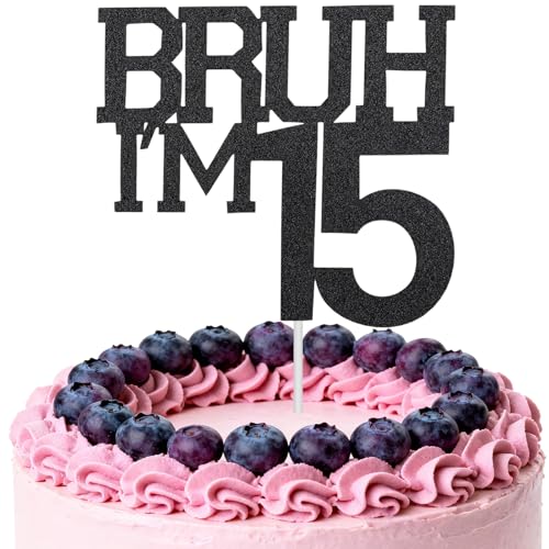 Black Glitter 15th Birthday Cake Topper for Boys & Girls