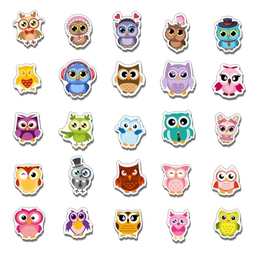 50 Pcs Waterproof Cute Owl Stickers for Water Bottles & Laptops