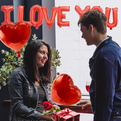 I LOVE YOU Balloon Set - 16 Inch Mylar Letter & Heart Balloons