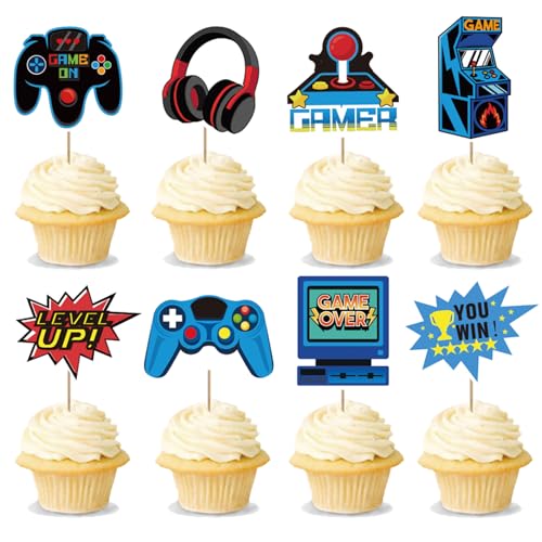 32PCS Video Game Cupcake Toppers - Gamer Birthday Party Cake Decorations