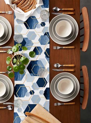 Modern Navy Blue Geometric Table Runner 13x120 Inches for Dining & Kitchen Decor - Washable, Farmhouse Style Variation of THIS listing