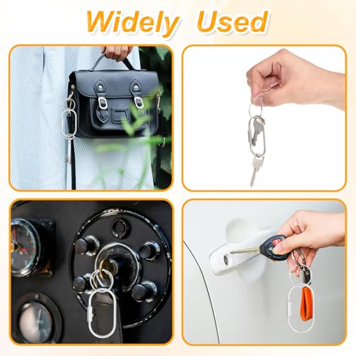 6Pcs Gold Brass Key Rings Screw Lock Key Organizer Metal Carabiner Keychain Clip Making Kit Flat O Split Ring Hooks for Keychains Purse Bag Charms for Handbags (silver)