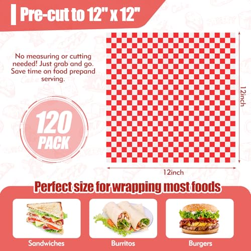 120pcs Grease-Proof Wax Paper Sheets for Sandwiches - 12x12"