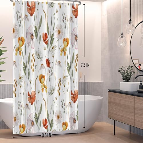 DASHAN Vintage Brown Floral Shower Curtain, 72x72 Inch Botanical Fabric