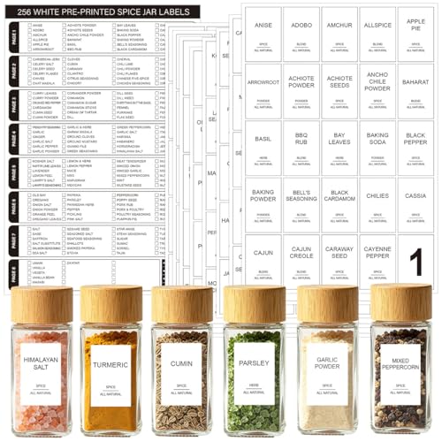 256 Waterproof Spice Labels - Minimalist White Jar Stickers