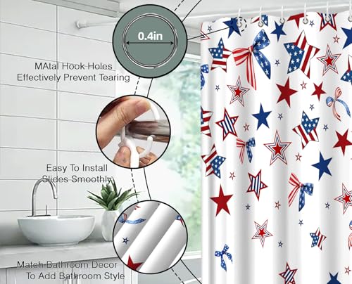 Patriotic 4th of July Shower Curtain - Red, White, Blue, 70"x70"
