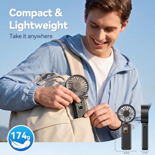 JTSIOV 6000mAh Portable Handheld Fan, 5 Speed Foldable Mini Desk Fan - Black