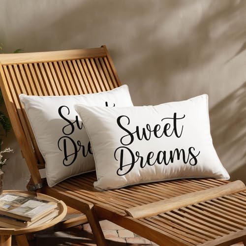 HOMETITUTE Lumbar Pillow Covers Pack of 2 - Satin 12x20 Inch Sweet Dreams Design