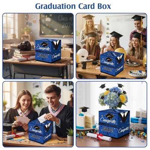 Blue Graduation Card Box 2026 - Foldable Gift Box for Parties