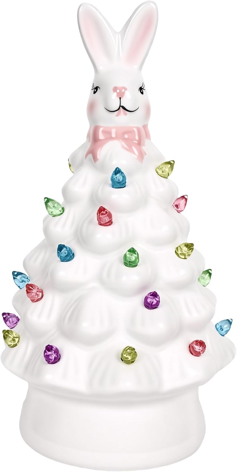 Skiennix Easter Decorations - Adorable Ceramic Bunny Tree Night Light for Kids' Rooms | Perfect Home Decor