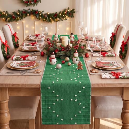 Green Farmhouse Rustic Cotton Woven Table Runner 12x36 Inch for Holiday & Dinner Decor - Variation of THIS listing: Green 1