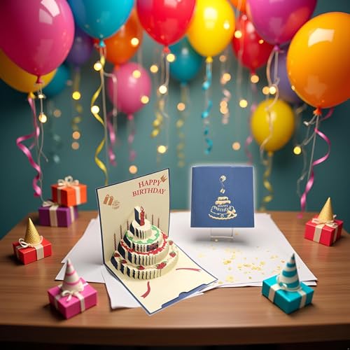 3D Pop-Up Birthday Cake Greeting Card with Envelope for Friends and Family