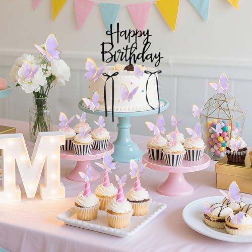 17PCS Butterfly Cake Toppers with Bows for Birthday Parties