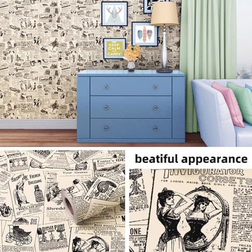 HOYOYO Vintage Newspaper Peel and Stick Shelf Liner - 17.8 x 78 Inch
